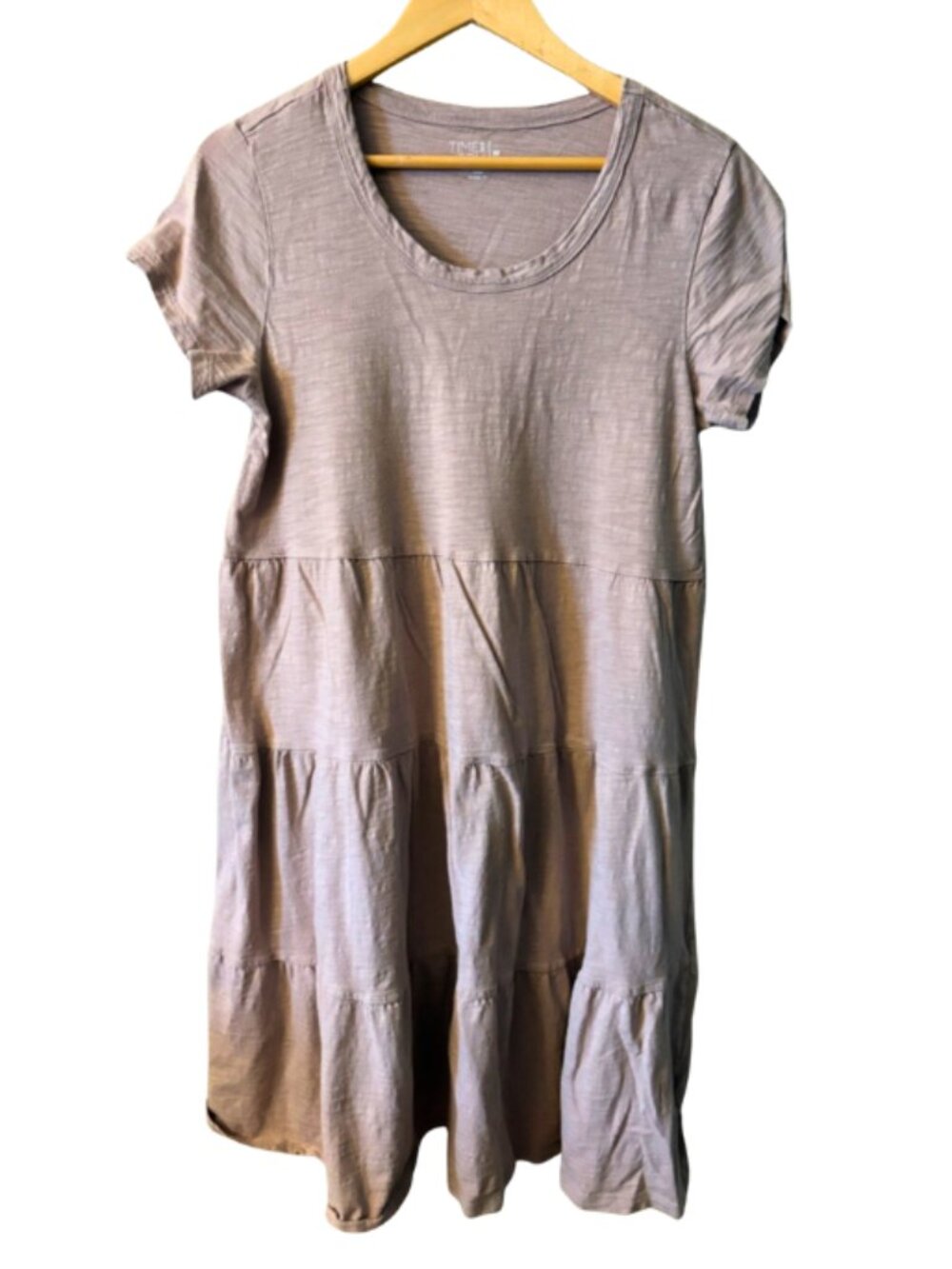 Time and Tru Cotton Tiered Midi Dress Beige Short Sleeve Casual Summer M